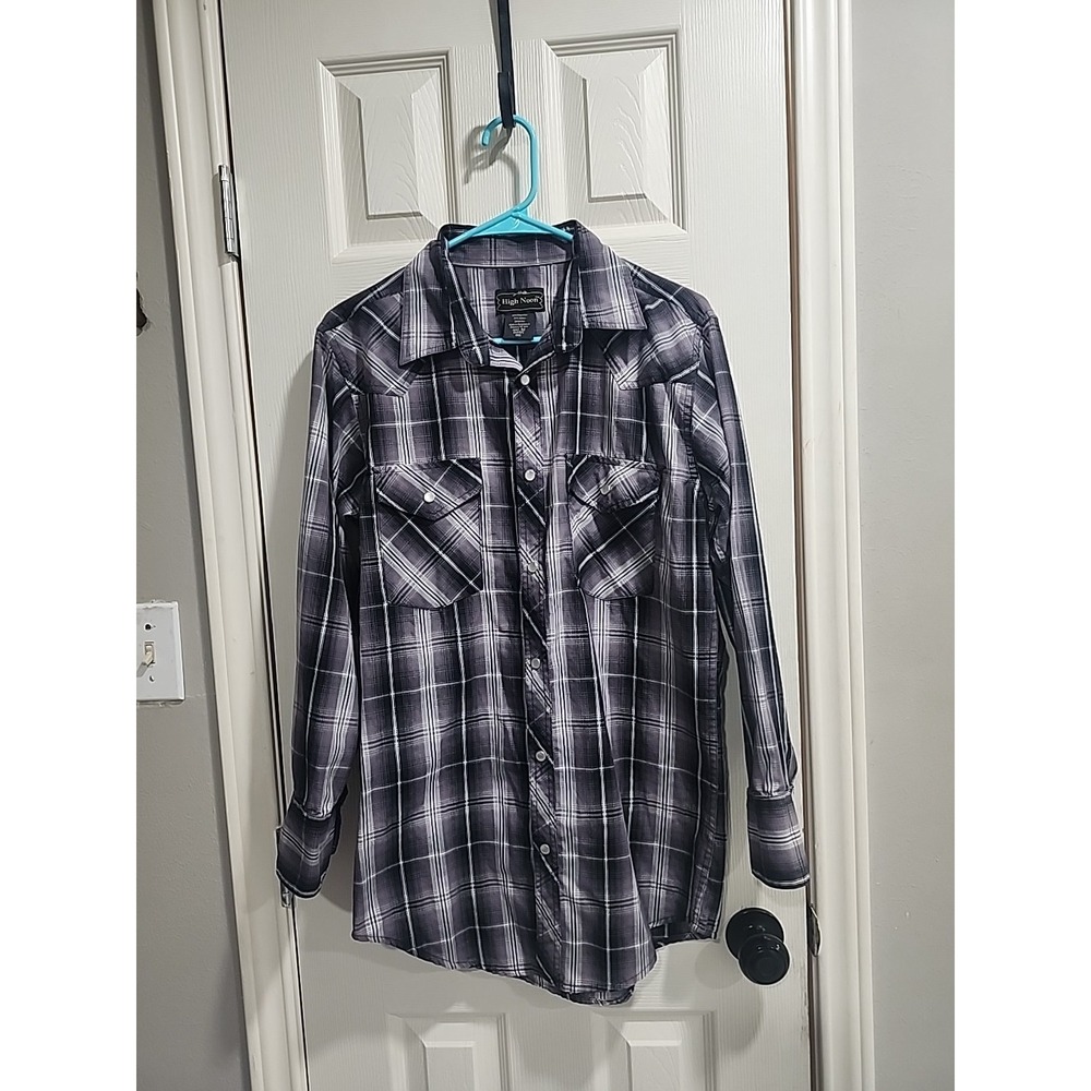 High Noon Pearl Snap Western Shirt Men's S Black Gray Plaid Rodeo Cowboy - Picture 2 of 15